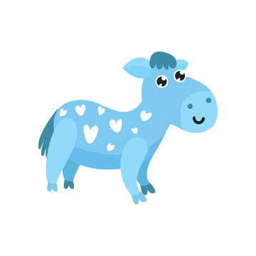 Cute cartoon blue donkey with hearts on its body vector Illustration