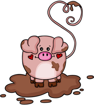 Cute love pig in mud