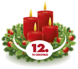 Christmas advent background with wreath and burning candles