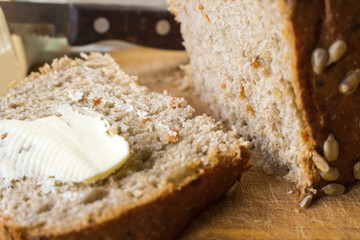 appetizing fresh bread and butter
