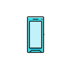 Smartphone with blank display - flat color line icon on isolated background. Cellphone with empty touchscreen vector illustration. Image of telephone, personal device or gadget. Mobile phone template.