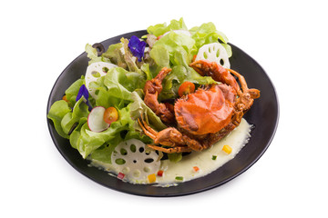 Soft shell crab salad isolated on white background