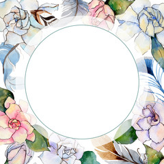Wildflower gardenia  flower frame in a watercolor style. Full name of the plant: gardenia . Aquarelle wild flower for background, texture, wrapper pattern, frame or border.