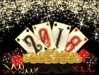 Casino New 2018 year banner, vector illustration