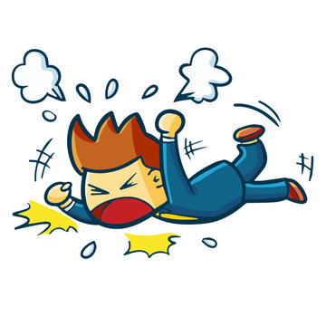 Funny and cool businessman get mad hitting the floor - vector.