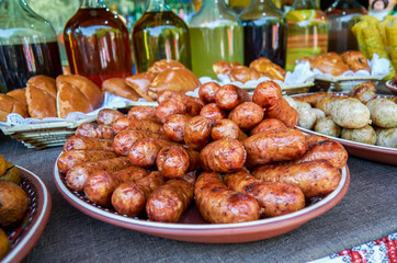 Grilled sausages on the plate