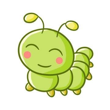 Cute and happy smiling green caterpillar - vector.