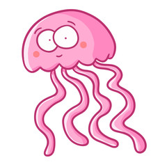 Cute and funny pink jellyfish - vector.