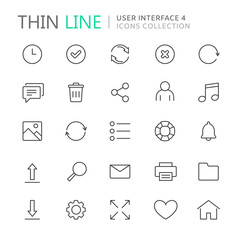 Collection of user interface thin line icons