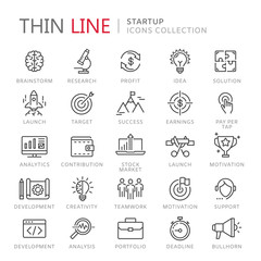 Collection of startup thin line icons