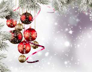 Christmas decoration with free space. Celebration balls and other decoration. Christmas concept