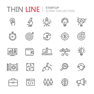 Collection of startup thin line icons