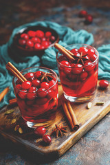 Glasses with hot punch for winter. Mulled wine