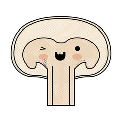 kawaii mushroom in colored crayon silhouette