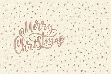Decorative hand drawn lettering. Handwritten phrase Merry Christmas isolated on black background. Trendy vector design for xmas decor and posters