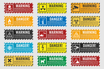 danger sign banner with warning text, vector illustration