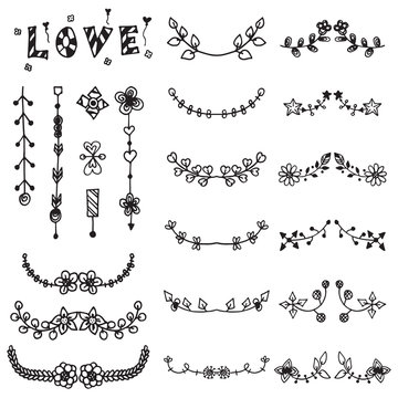 Ornamental lines and stripes doodle border of free hand drawing flower sketch vector