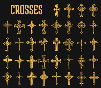 Set of isolated crosses of christian religion