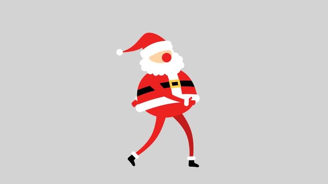 Santa Claus carries gift  box with a red bow - cycle of walking. Flat looped animation with alpha channel. Transparent background.