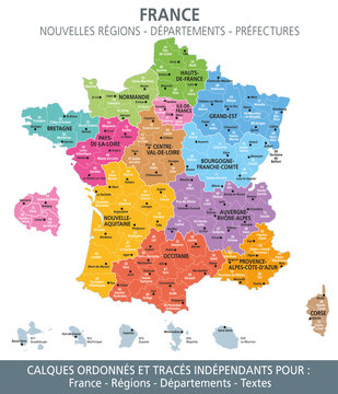 Carte de France, nouvelles régions, départements et préfectures-1