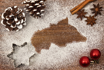 Festive motif of flour in the shape of Central African Republic (series)