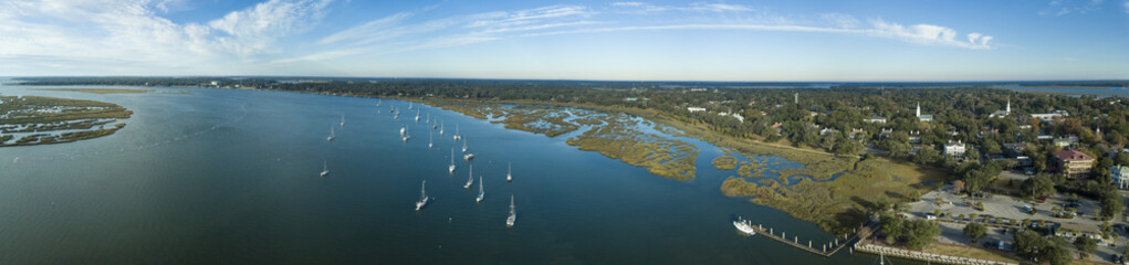 Aerial panorama of Beaufort, South Carolina, USA