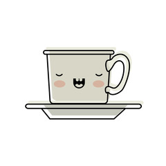 kawaii coffee cup on dish in watercolor silhouette