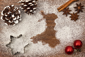 Festive motif of flour in the shape of Wales (series)