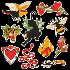 Set of indian patches elements. Set of stickers, pins, patches and handwritten notes collection in cartoon 80s-90s comic style.Vector stikers kit © NKTN