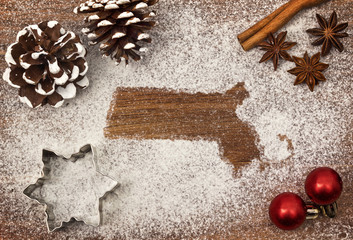 Festive motif of flour in the shape of Massachusetts (series)
