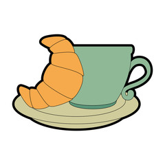 coffee cup with croissant vector illustration design