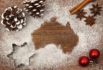 Festive motif of flour in the shape of Australia (series)