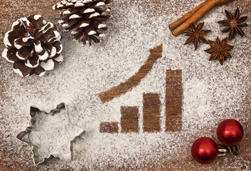 Festive motif of flour in the shape of a growing bar chart (series)