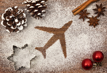 Festive motif of flour in the shape of an airplane (series)