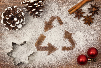 Festive motif of flour in the shape of arrows of recycling (series)