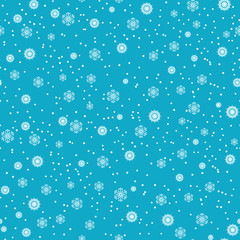 Snowflakes seamless pattern. Snow falls background. Vector illustration. Seamless pattern on a blue background