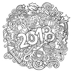 Cartoon vector cute doodles hand drawn 2018 year illustration