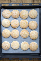 Delicious round cookies sprinkled with sugar, cooked at home.