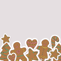 Vector Christmas gingerbread cookies decorative frame. Hand drawn holidays decoration, blank template
