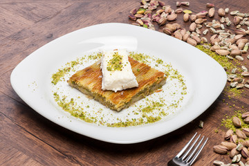 Turkish Dessert Baklava with concept background