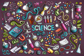 Vector cartoon set of Science theme objects and symbols