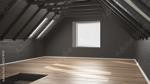 Empty Room Loft Attic Parquet Wooden Floor And Wooden