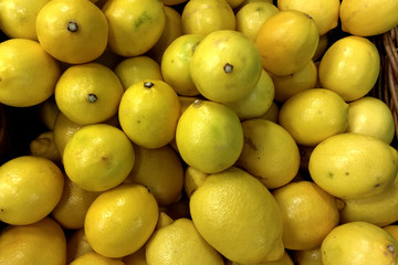 Vegetables and fruits lie on the counter in the store.