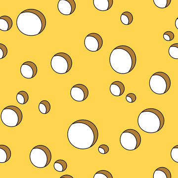 vector illustration cheese background - seamless yellow cheese hole pattern in cartoon / comic style on white background