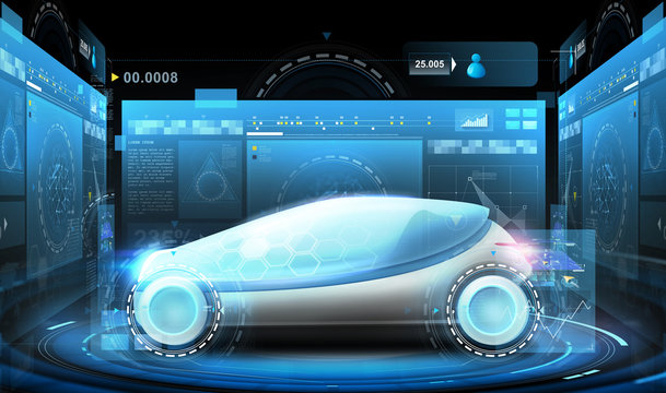 futuristic concept car and virtual screens