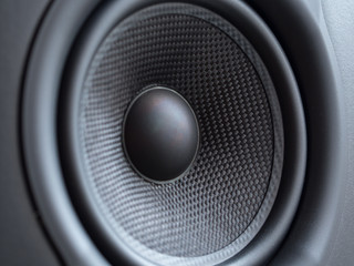 Closeup of studio monitor speaker