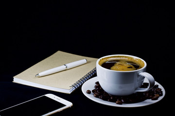 Coffee cup hot and smartphone 