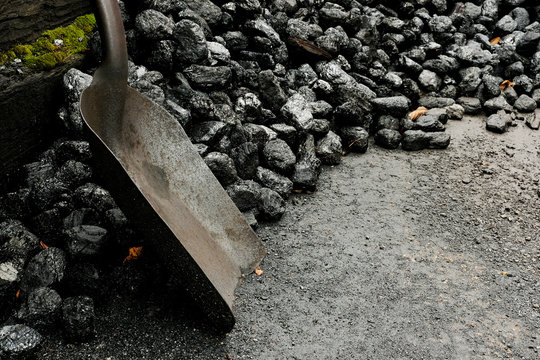 Large pile of black coal with copy space.