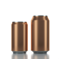 Two Golden Aluminum Cans Mockup for beverage or beer. Different sizes big and small, 3d rendering