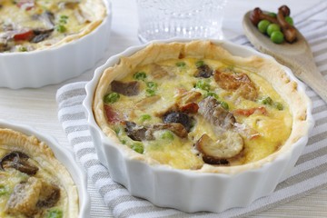 fried pizza mushrooms and peas